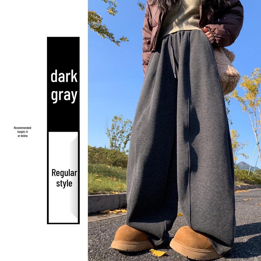 Damen Leichte Graue Koreanische Drapierte Sense-Hose - Hoher Bund, Schlankmachend, Weiter Bein, Gerades Bein Sporthose für Frühling und Herbst