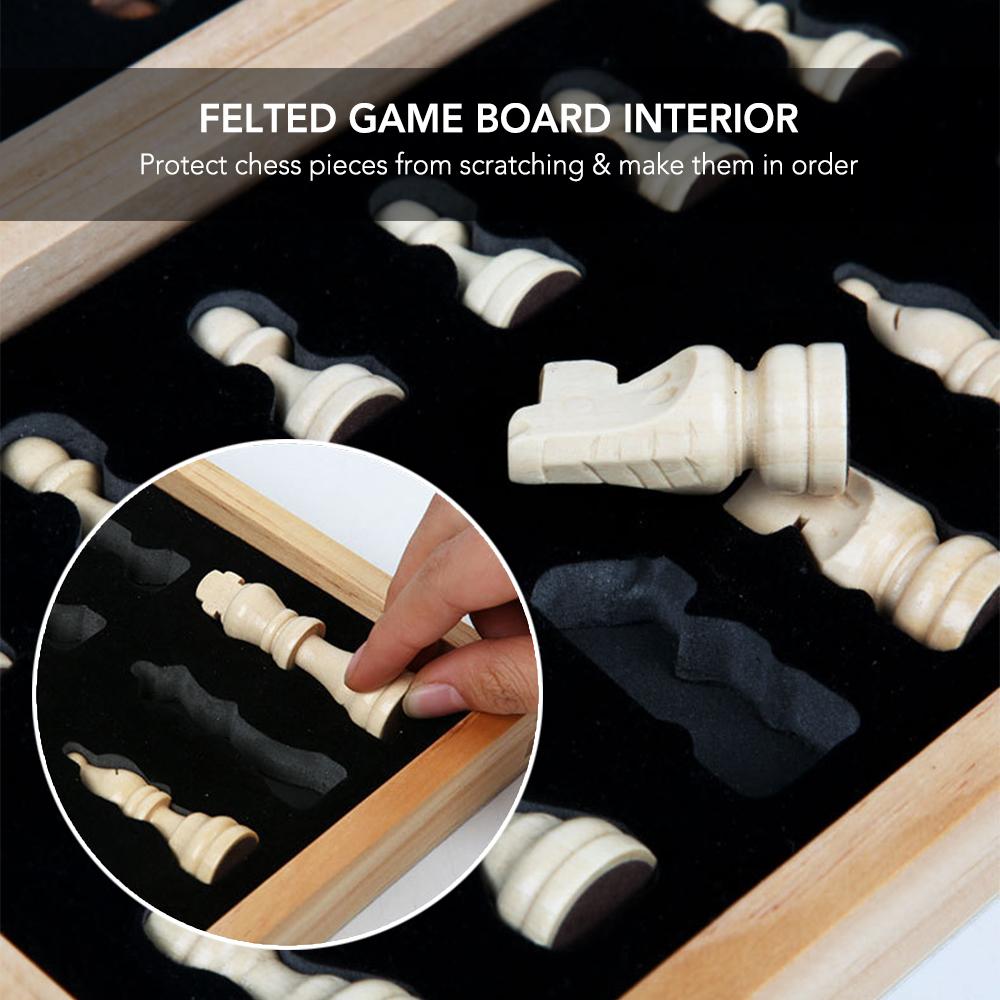 Magnetic Wooden Folding Chess Set with Felted Game Board Interior Folding Chessboard Travel