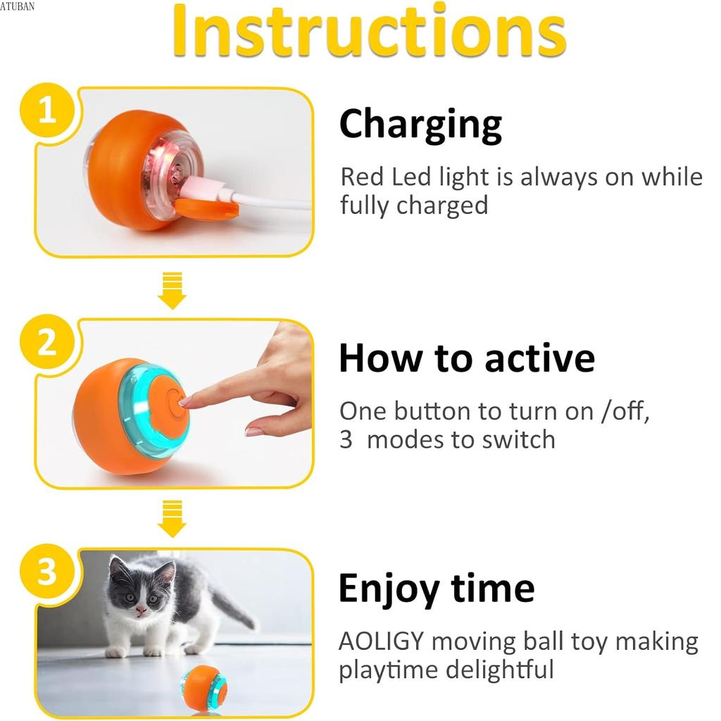 ATUBAN Moving Cat Toy Ball,Motion Activated Cat Toy for Indoor Cat,Interactive Cat Ball,Smart Cat Toy for Exercise Entertainment