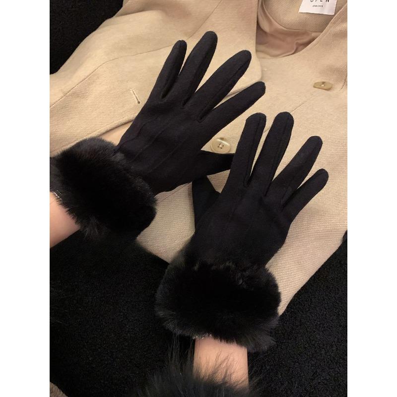 Cashmere Gloves for Women In Winter Fashion Sense  Rabbit Fur Plus Velvet  Thickened Warm and Cold Proof  Driving and Riding  Touch Screen