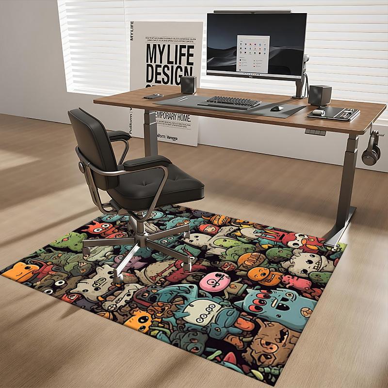 1pc Anime Cartoon Design Office Chair Mat - Cute Monsters and Creatures Decorative Rug for Home, Office, Living Room, Bedroom, Game Room - Non-Slip Ca