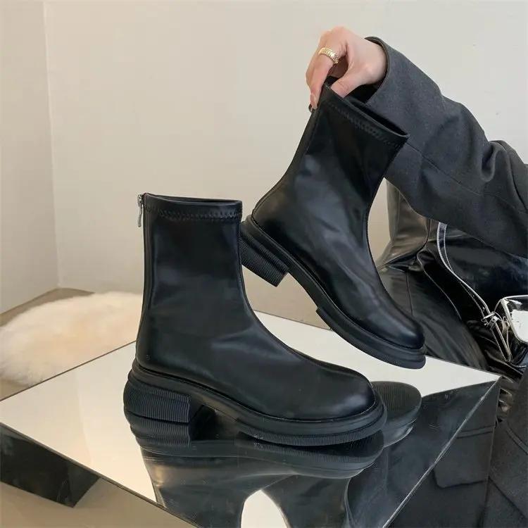 

Мода 2025 Новая платформа Обувь Женские ботинки Круглый носок Молния Весна Осень Мода До щиколотки Женские Ботильоны Женские Ботинки Челси ботильоны 35 чёрный