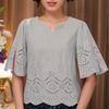 ZANZEA Women Casual V-Neck 3/4 Sleeve Loose Crochet Patchwork Blouse