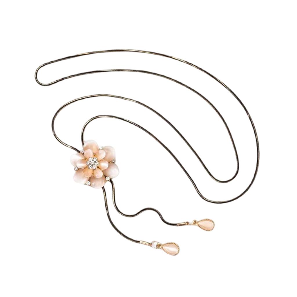 Korean- Adjustable Sweater Chain, High-end Women's Necklace, Fashionable New Cat's Eye Stone Flower Versatile Tassel Pendant.