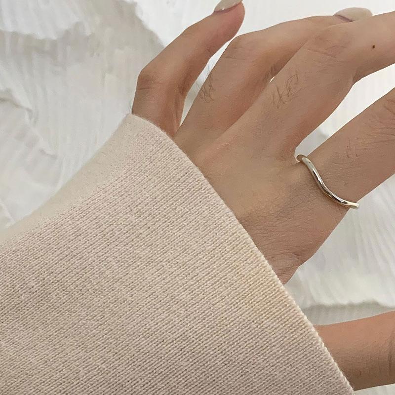 Korean Versatile Style Geometric Wave Letter Ring For Women Chic Copper Fashion Statement