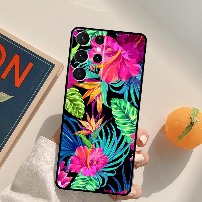Tropical aloha Hibiscus  pattern Phone Case For Samsung Galaxy S22 S23 S21 Ultra S20 FE S8 S9 S10 Plus Note 10 20 Ultra Cover