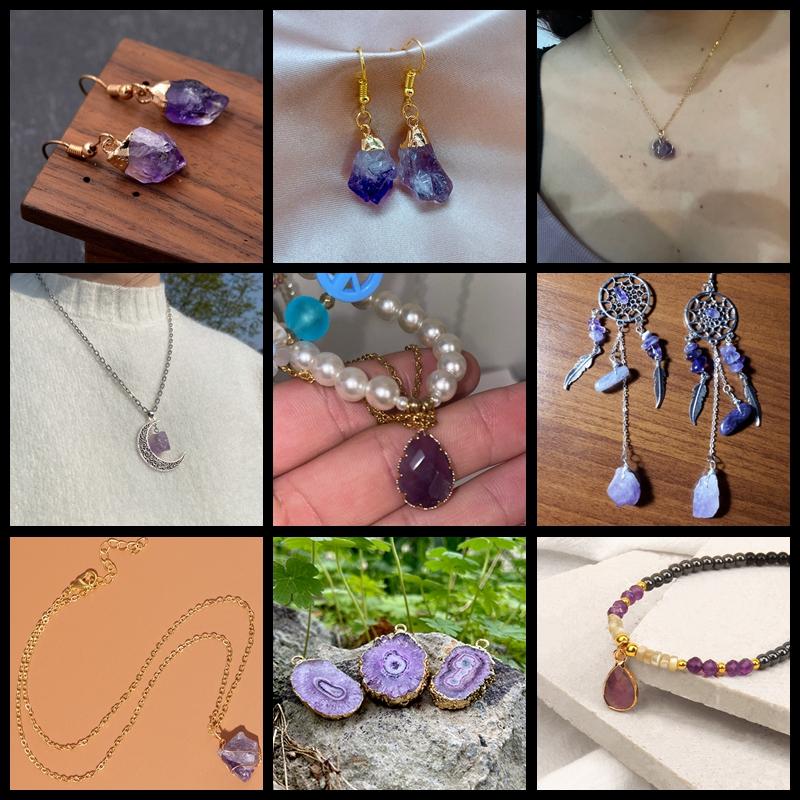 Natural Slice Stone Amethysts Purple Pendant Quartz Crystal Irregular Charm For Handmade Jewelry Making Necklace Earring Diy