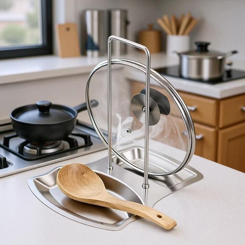 Stainless Steel Kitchen Pot Lid Rack Space Saving Durable Storage Holder for Dishes Pans Cutting Board Cabinet Organization