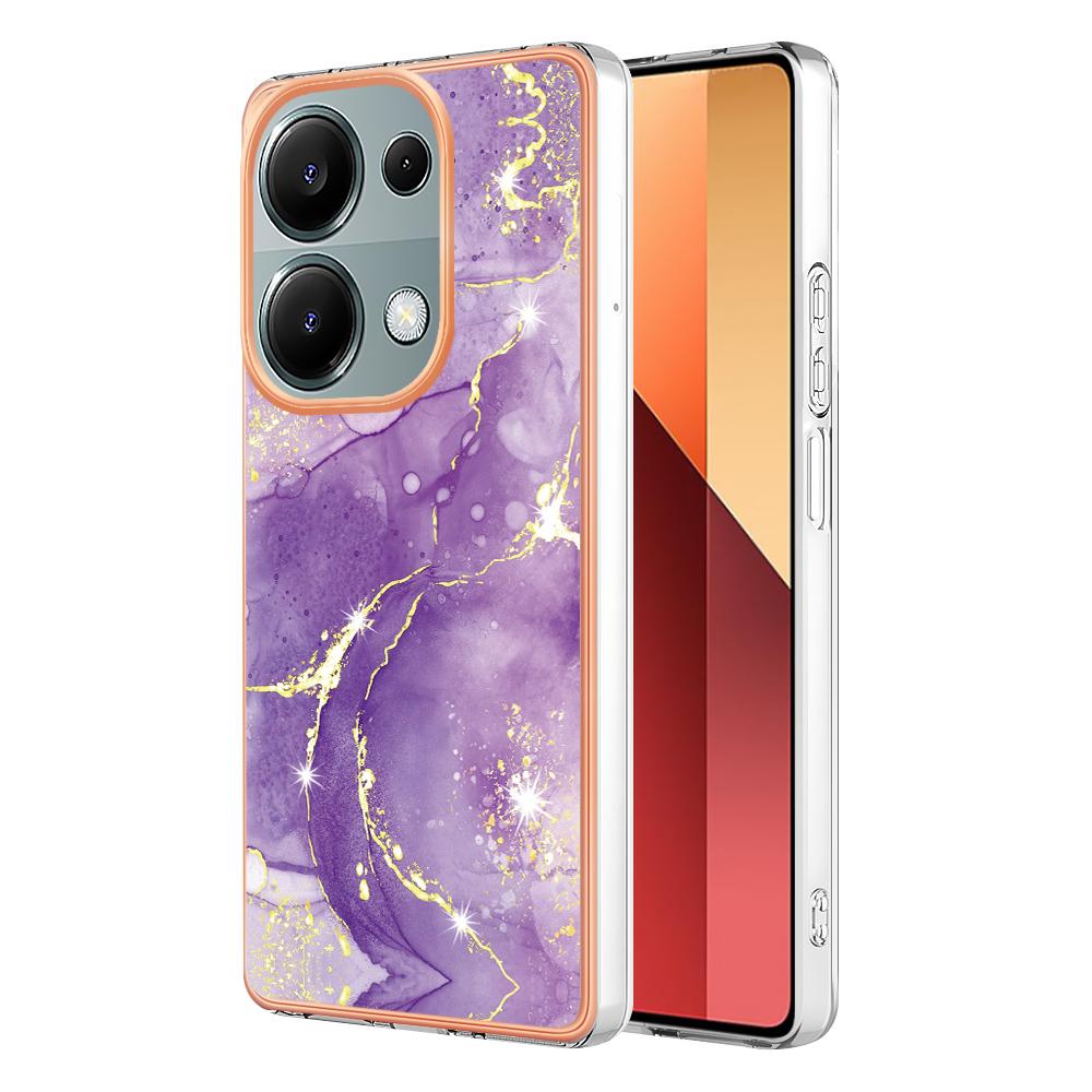 

For Xiaomi Redmi Note 13 Pro 4G/Poco M6 Pro 4G TPU Case with IMD Marble Pattern Electroplated Back Cover Purple 002