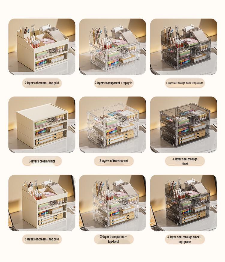 Desktop Storage Box with Drawer – Dustproof, Transparent Organizer for Dorm Desk and Office Stationery/Books/Documents