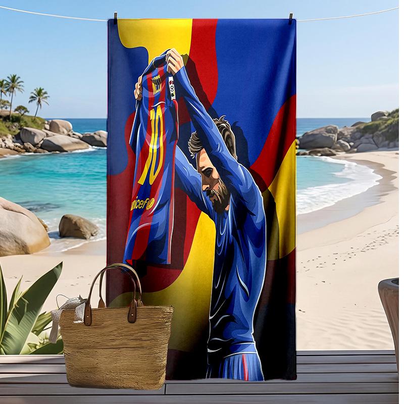 Lionel Messi Aufdruck Strandtuch Schnelltrocknend Weiches Handtuch Tragbar Große Rechteckige Stranddecke für Reisen Schwimmbad