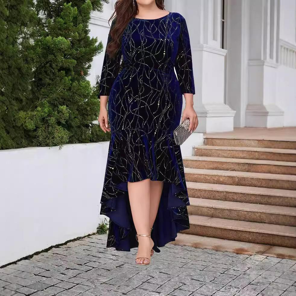 Nadměrné velikosti Šaty s rukávy sedm osmých, mořská panna, high-low lem, extra dlouhé