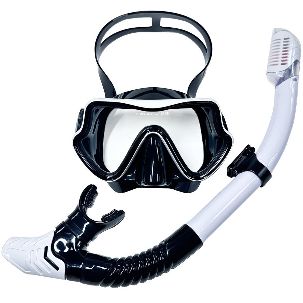 Scuba Diving Mask Snorkel Set Tempered Glass Professional Panoramic Snorkeling Gear Swimming Training Snorkel Kit Adults Youth