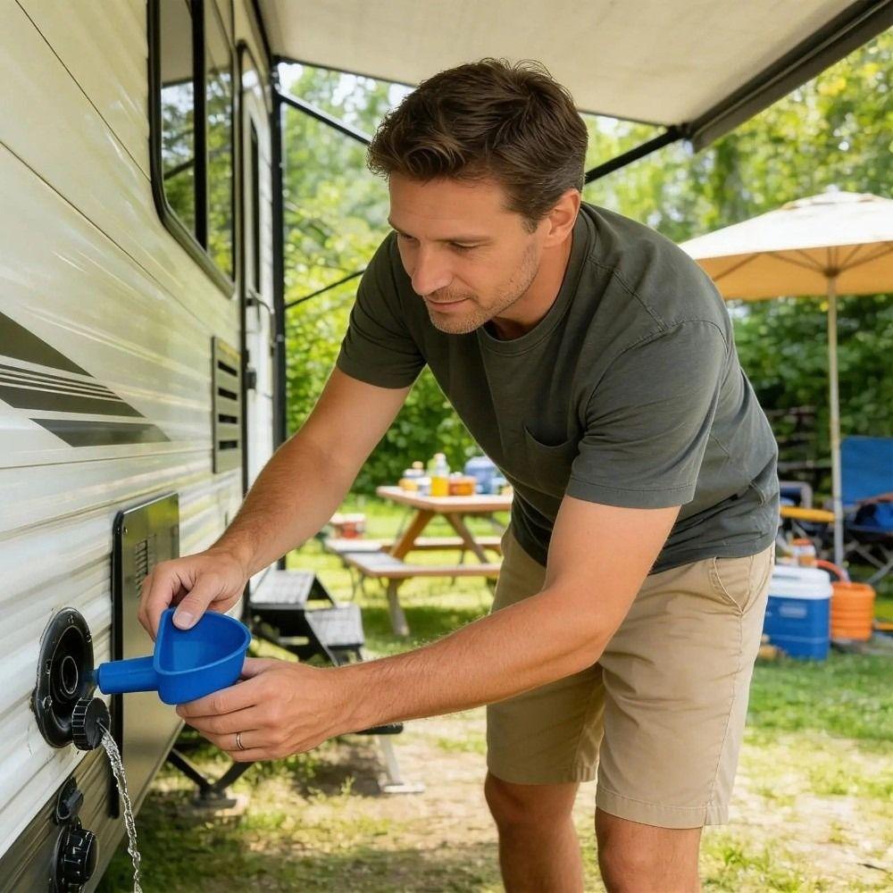 3D tištěný trychtýř na plnění vody do karavanu Modrý trychtýř do nádrže na vodu Trychtýř pro vstup vody Venkovní