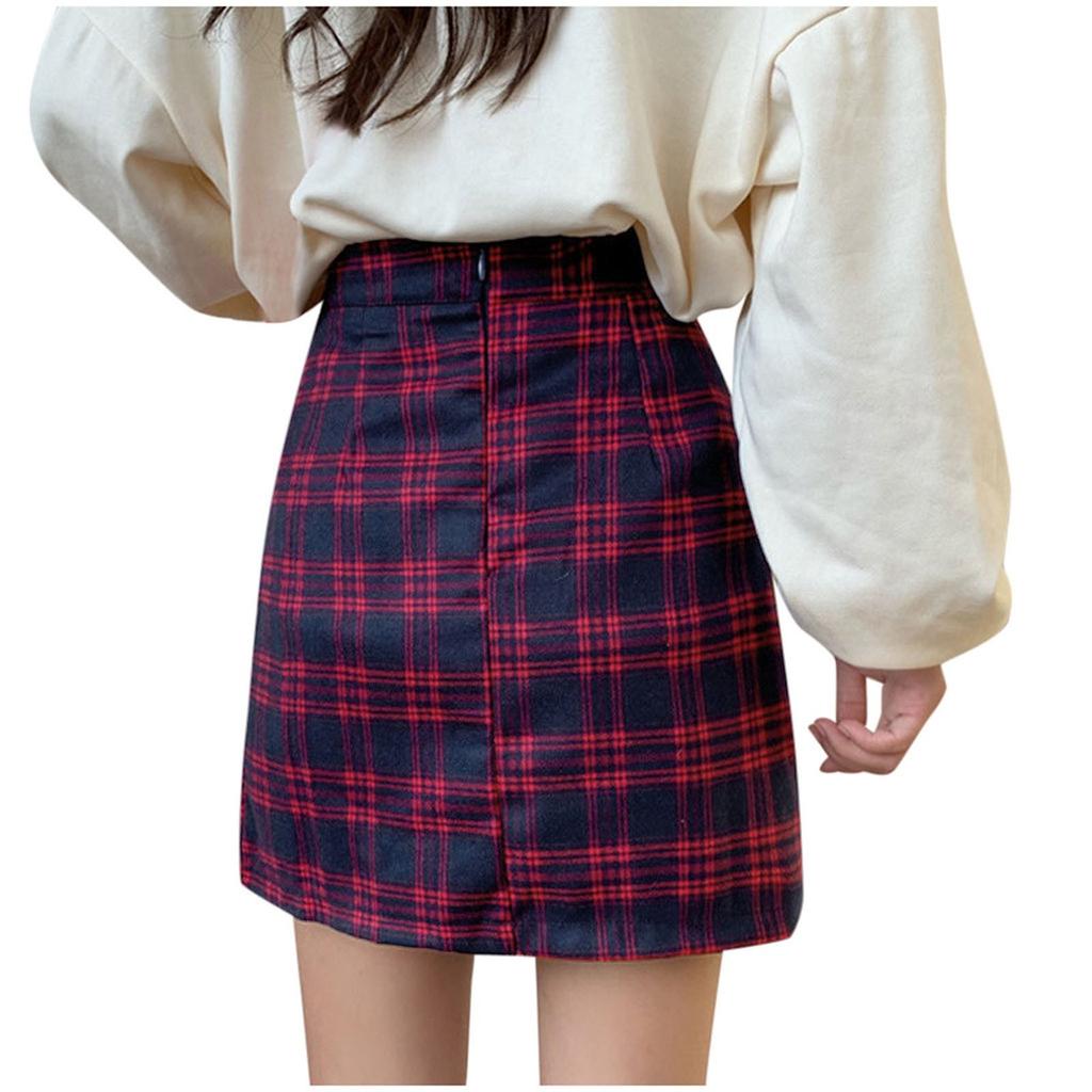 Fashion Women Plaid Printed Skirt Strap Elastic Ladies Slim Short Skirts