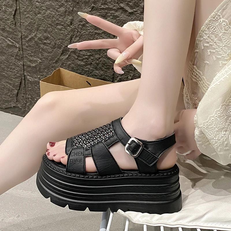 Fashion 8CM Summer Sandals Wedge Heel Sneakers New Women Beach Flip Flop High Platform Casual Sandals Hollow Breathable Walking Slippers