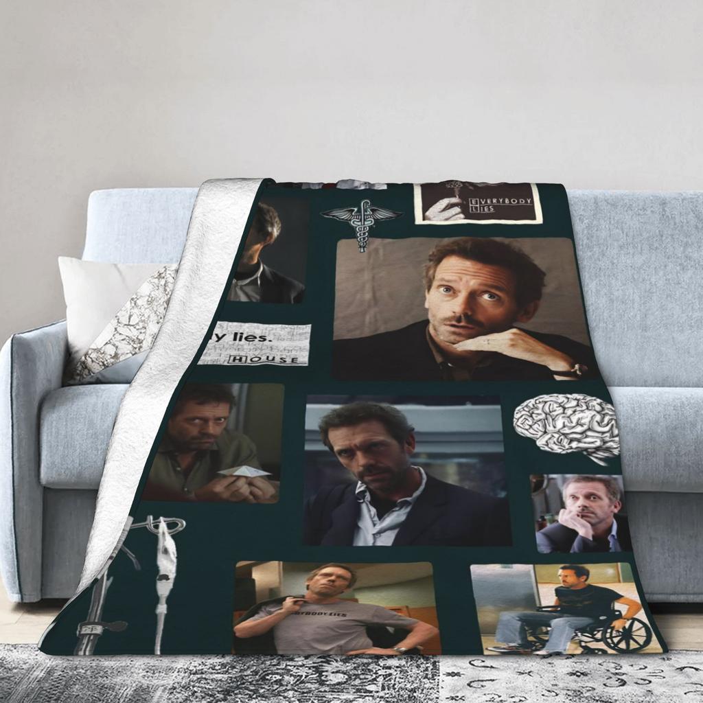 Dr. Gregory House Television Photo Collage Flannel Blanket Soft Warm Throw Blanket for Chair Decorative Bedspread Sofa Bed Cover