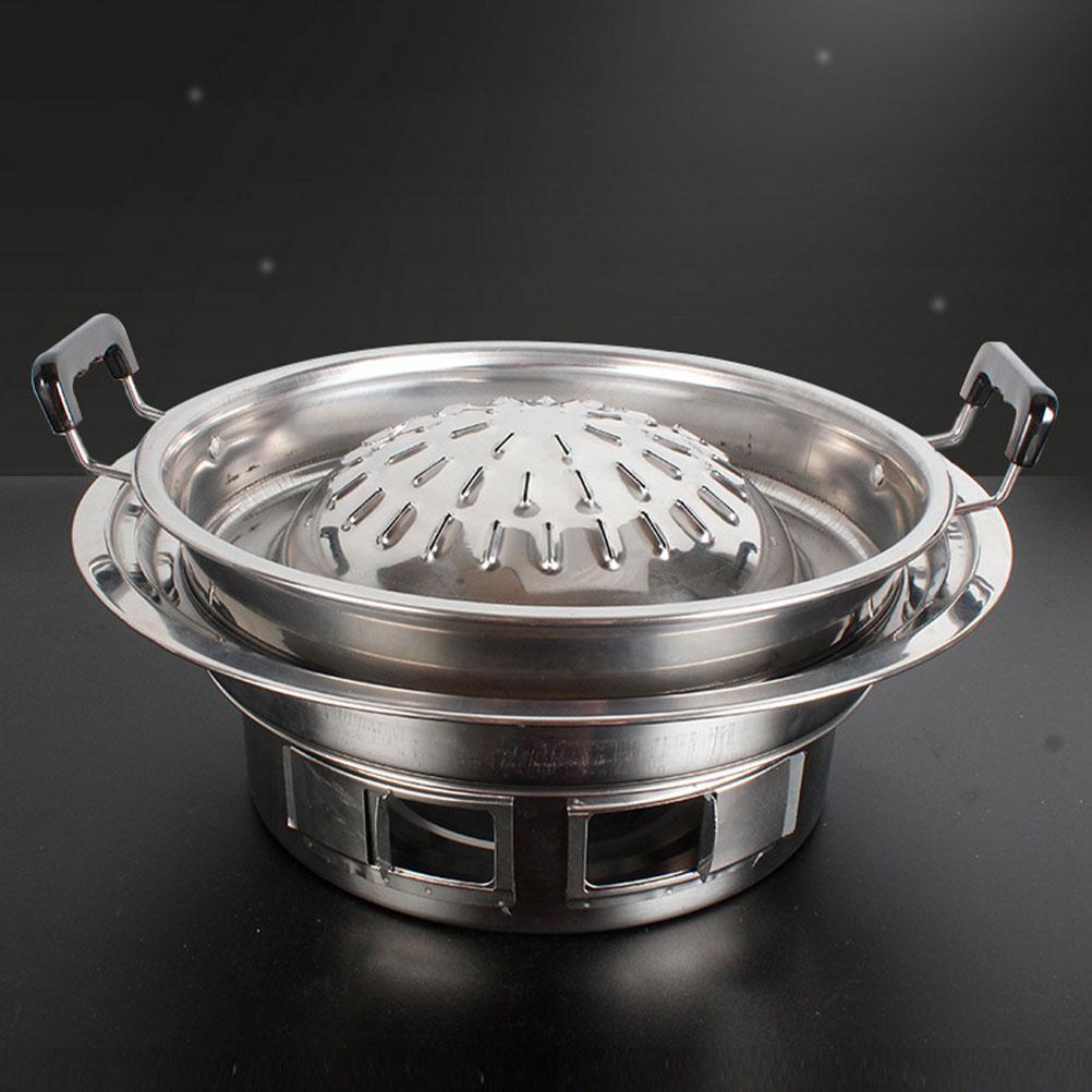 Tragbare Edelstahl-BBQ-Pfanne Koreanischer BBQ-Grill Metall-Grillpfanne für professionelles Grilltablett Haushalts-BBQ-Pfanne Wiederverwendbarer Grill