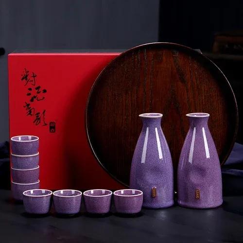 Chinese liquor glass set household spirit glass wine set ceramic jug Qingru kiln wine glass warm jug