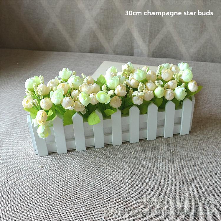 Artificial Flower Set: Wooden Fence & Small Potted Plants for Home Decoration