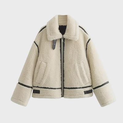 Women's European & American Style Fleece Motorcycle Jacket for Autumn 2024