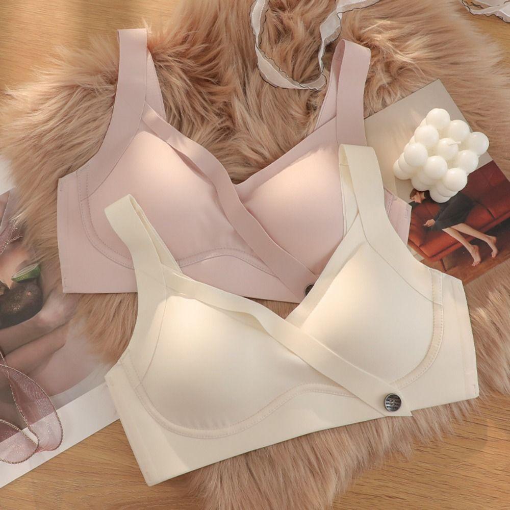 

Жіночий бюстгальтер з глибоким V-подібним вирізом, облягаючий бездротовий, безшовний, з ґудзиками S рожевий
