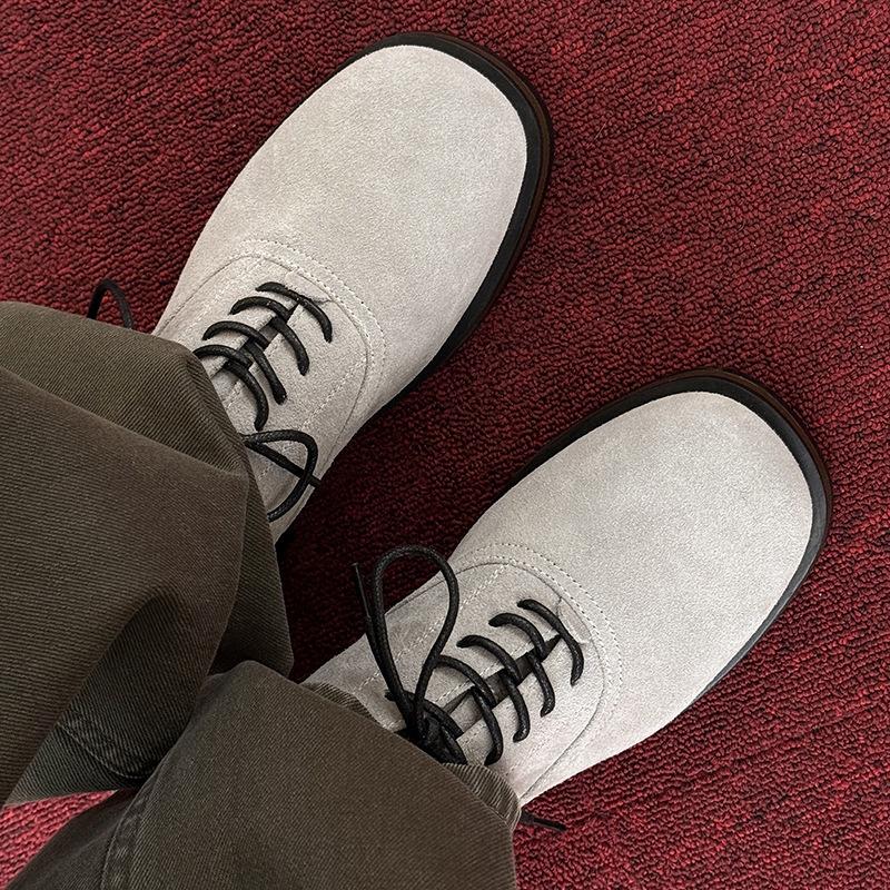 Men's Autumn Derby Shoes Round Toe Platform Sole Comfortable Breathable British Style Casual Workwear Non-Slip Leather Shoes