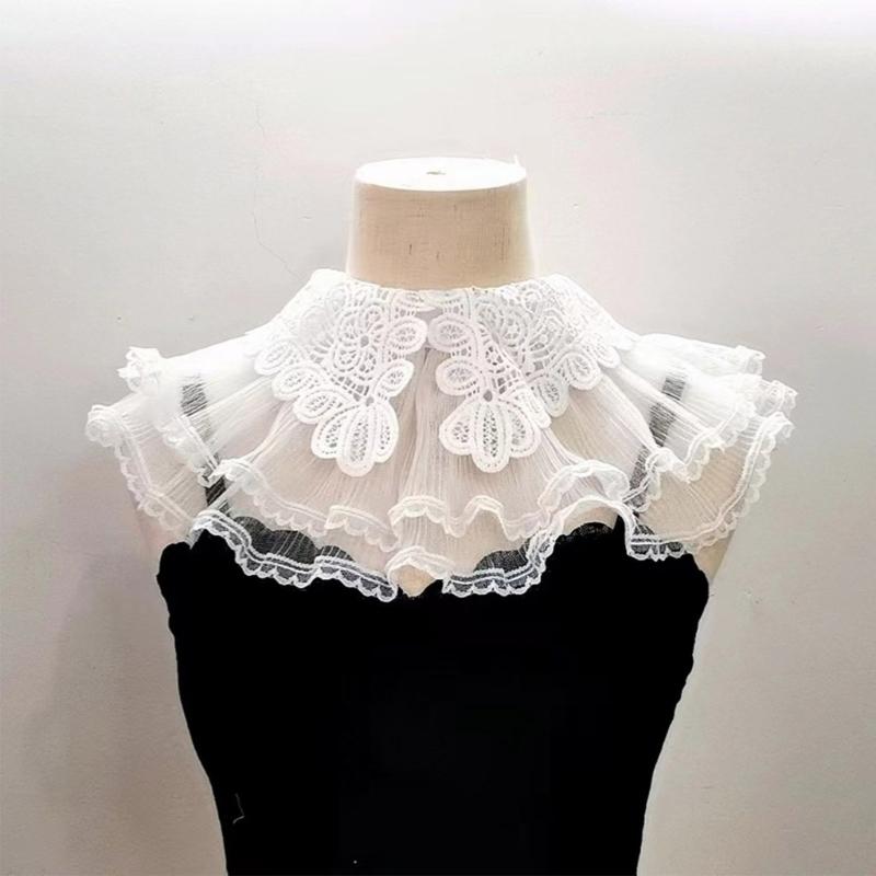 Lace Floral Pattern False Collar Elegant Woman Dress Shirt Decorative Collar