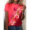 Summer Round Neck 3D Flower Pattern Print Top Fashionable Casual Short Sleeved Women's T-shirts