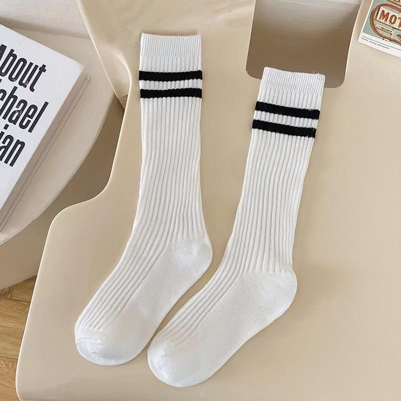 Autumn Warm Children Length Knee Socks Pure Cotton Black White Striped Boys Girls College Style Sports Socks For