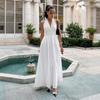 Women's 100% Cotton Long Maxi Dress  Spring Summer V-Neck Tie Waist Flowy A-Line Dress for Women European American Style