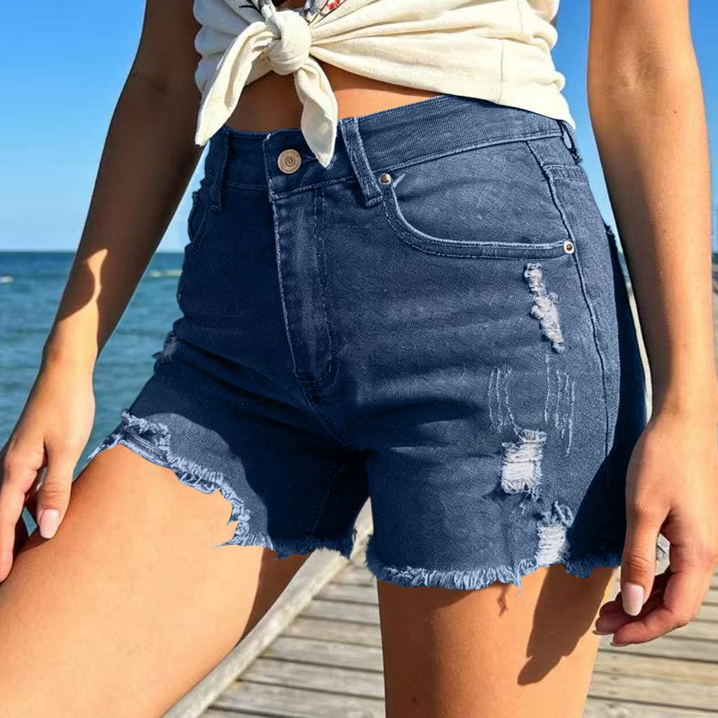 Women's Color Jeans Stretch Slim Fit Distressed Denim Shorts
