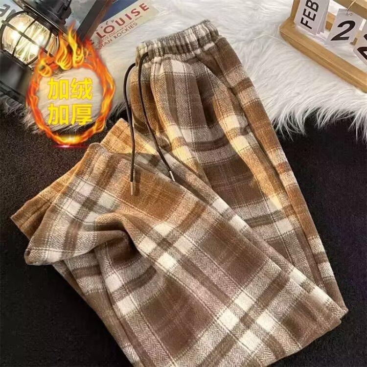 American Retro Striped Pants Men's Autumn and Winter Velvet Thickened Straight Loose Trendy Brand Drape Wide Legs Casual Long