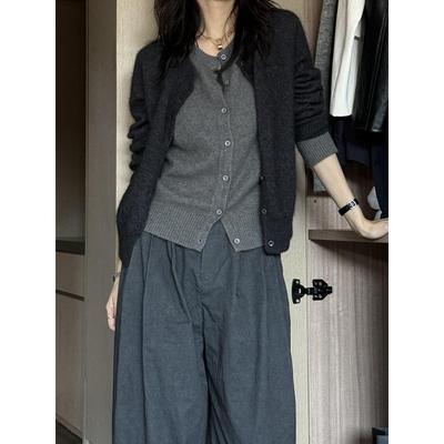 Lazy Wind Fake Two-piece Knitted Cardigan Women's Autumn and Winter Outer Sweater Jacket Design Button Top