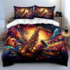 Set Biancheria da Letto Colorato con Decorazione Musicale di Sassofono con 1 Copripiumino 2 Federe Singolo Matrimoniale King Queen, Regalo
