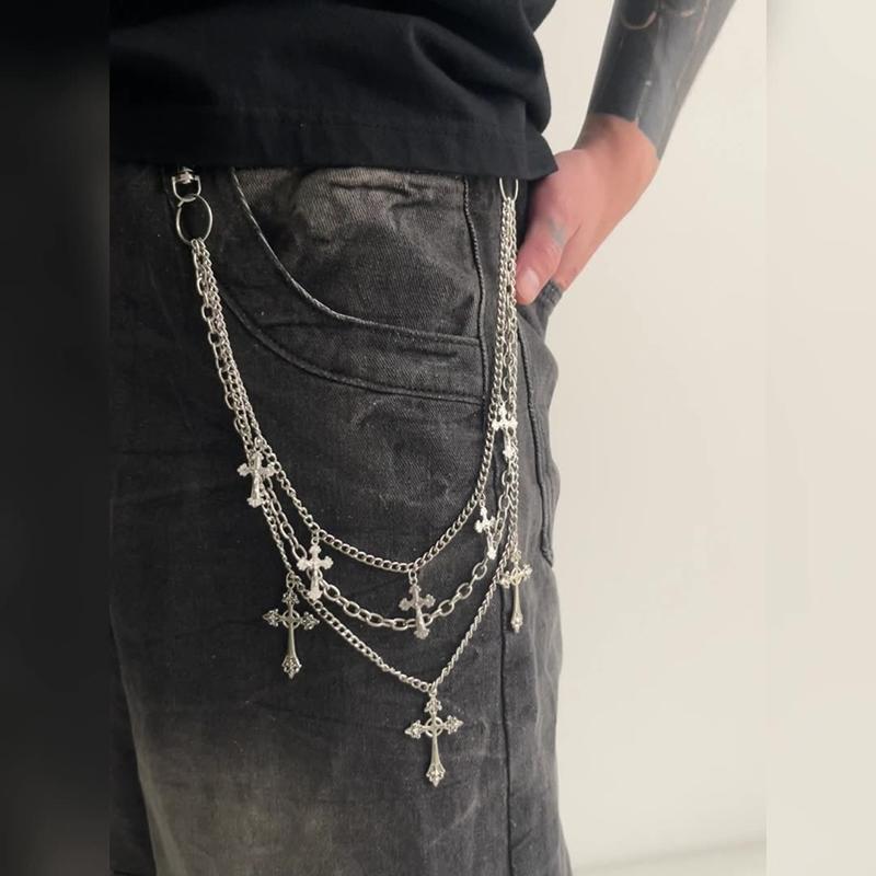 Punk Rock Çok Katmanlı Haç Pantolon Bel Zinciri Erkek Kadın Cüzdan Charm Kot Unisex Hip-Hop Takı Hediye