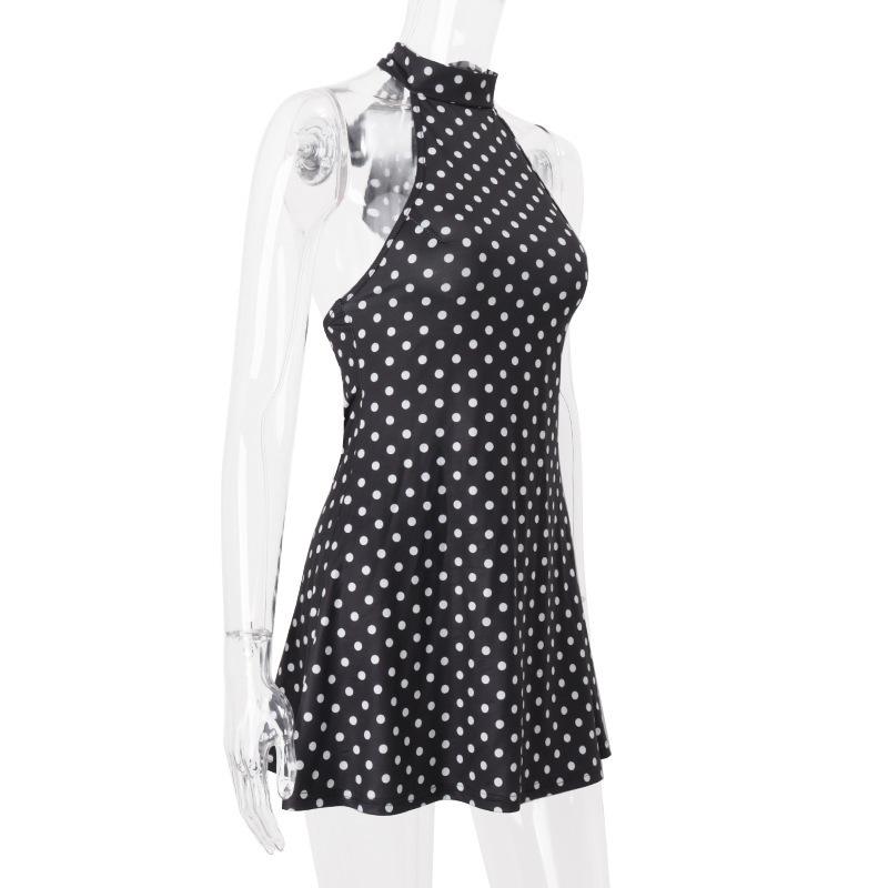 Mini Abito Elegante da Donna a Pois con Scollo all'Americana Alta Moda Sexy Schiena Scoperta Slim Fit A-line Abito a Pois per Serata Romantica Occasioni Speciali