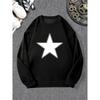 Men's White Star Pattern Casual Crew Neck Sweatshirt, Loose Fit Slight Stretch.