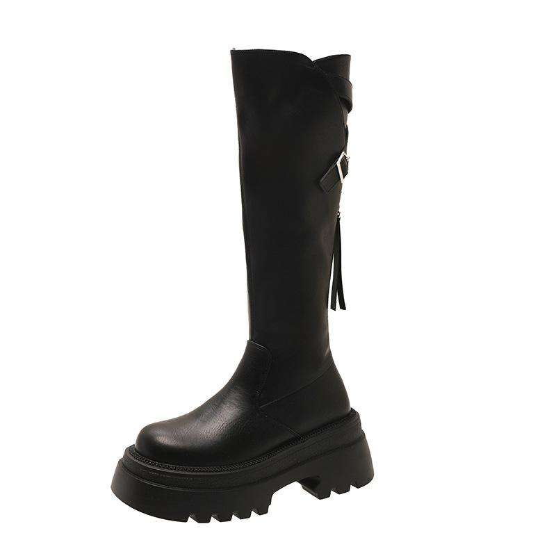 Small thick-legged and thin thick-soled women's boots with belt buckle 2025 autumn and winter retro tall retro knight boots