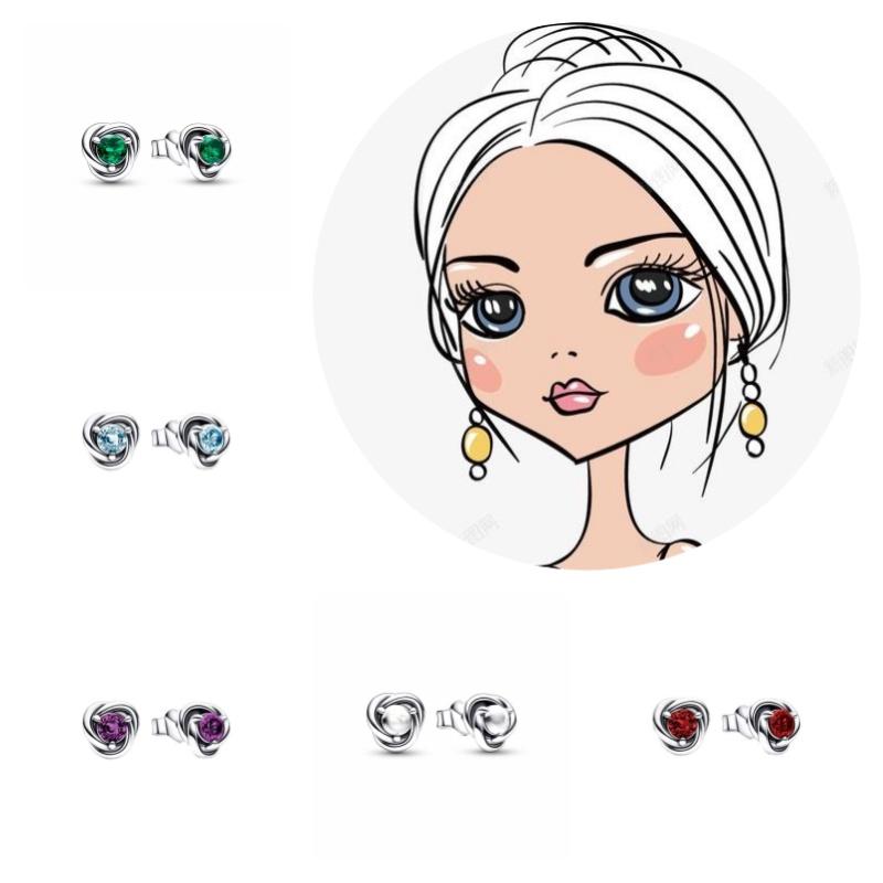 Panjia Pandora S925 Sterling Silver Earrings Geometric Shape Eternal Round Jewelry