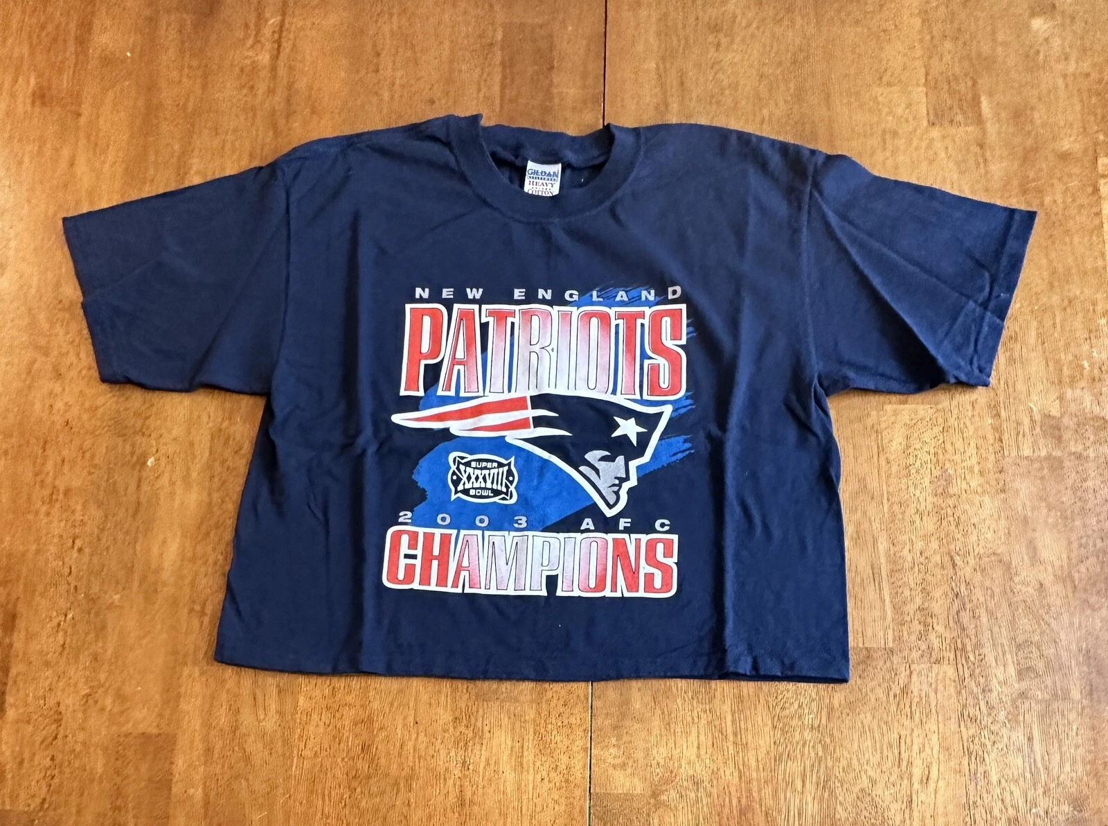 Vintage 2003 New England Patriots Champions Crop T Shirt Large Womens 4XL