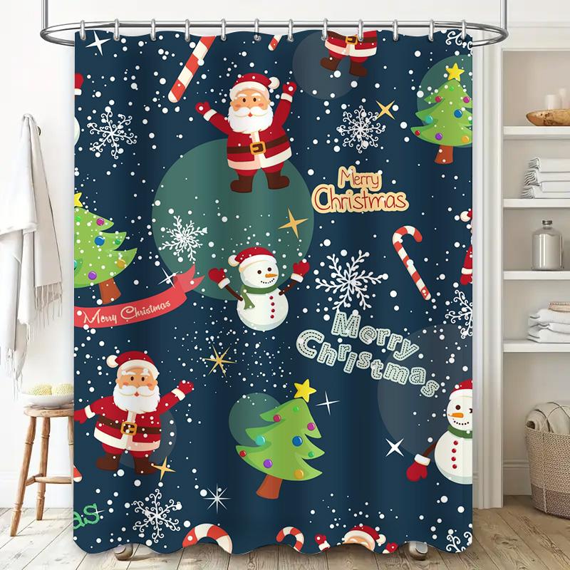 Tu Christmas Shower Curtain Festive Holiday Decor Waterproof Bathroom Fabric Backdrop Xmas Pattern Home Decor Modern Style Gift