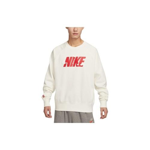 Nike Logo Fleece-Lined Crewneck Sweatshirt for Men in White