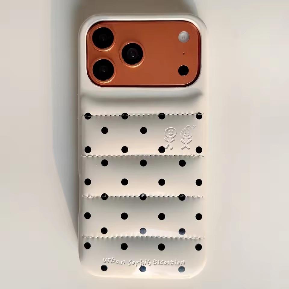 Korean fashion down jacket with black and white polka dots suitable for iPhone 17 17 Pro 17Promax 16 15 14 13 Promax back cover