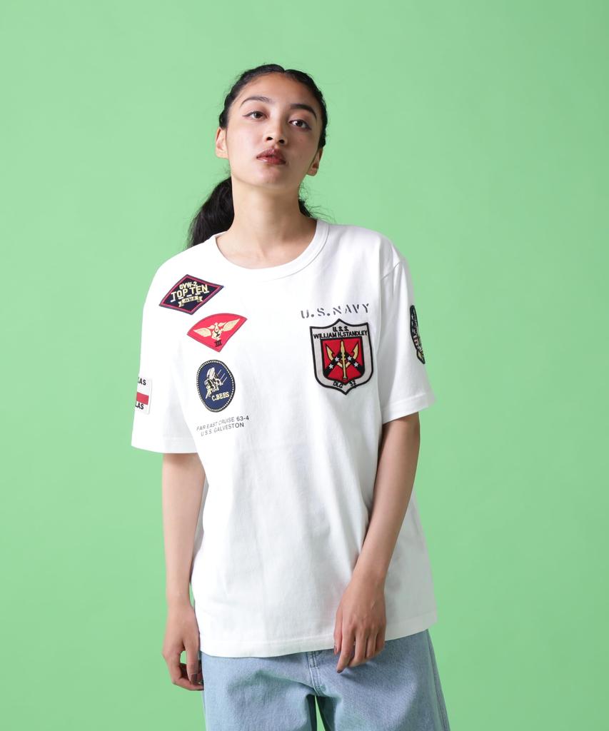 AVIREX TOP GUN WAPPEN CREW NECK Top Gun Patch T-SHIRT (WEB&DEPOT Exclusive) T-Shirt, XL, 030, White, 783-3934021