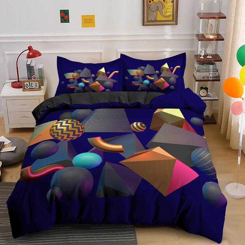 Abstract Modern Retro Neon Duvet Cover Set Single Double King Queen Size Geometic Bedding Set With Pillowcase Bedclothes 2/3Pcs