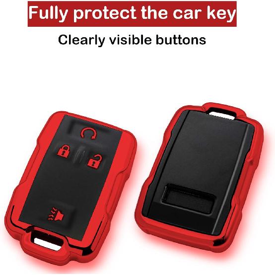 For Chevrolet Key Fob Cover Case With Metal Buckle,Soft TPU Key Shell/Skin,4-Buttons Fit GMC Chevy Colorado Silverado Suburban Tahoe Silverado Remote