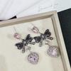 Pink Rhinestone Love Peach Heart Bow Knot Drop Earrings for Women Cool Dark Gothic Fashion Dangle Earrings Y2k Trendy Jewelry