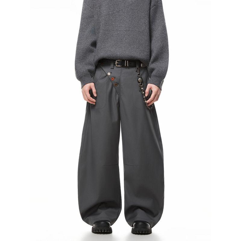 51 Hip-Hop Trendy Brand Vintage-Style Button-Decorated Loose Wide-Leg Pants for Men and Women, American High Street Casual Scimitar Pants