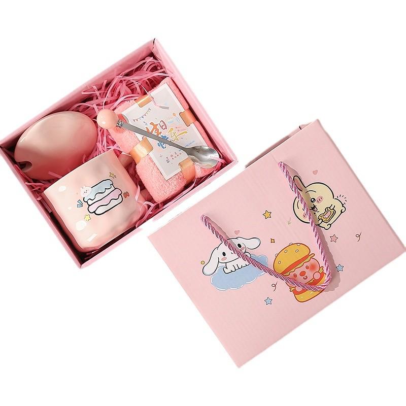 Cute Fufu Ceramic Birthday Cake Mug with Lid & Spoon: Perfect Gift for Girls